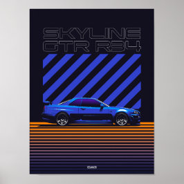 Skyline GT-R34 Bayside Blue Poster
