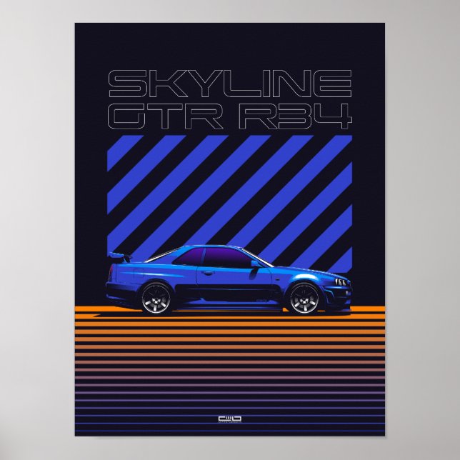 Skyline GT-R34 Bayside Blue Poster (Framsidan)