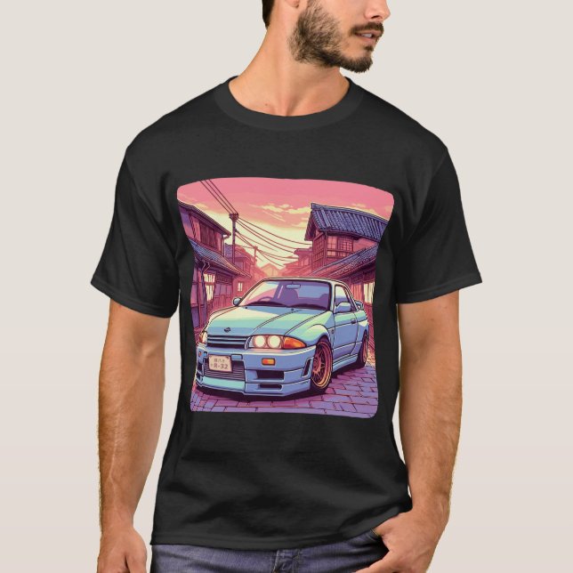 Skyline GTR32 Car på japanska staden T Shirt (Framsida)