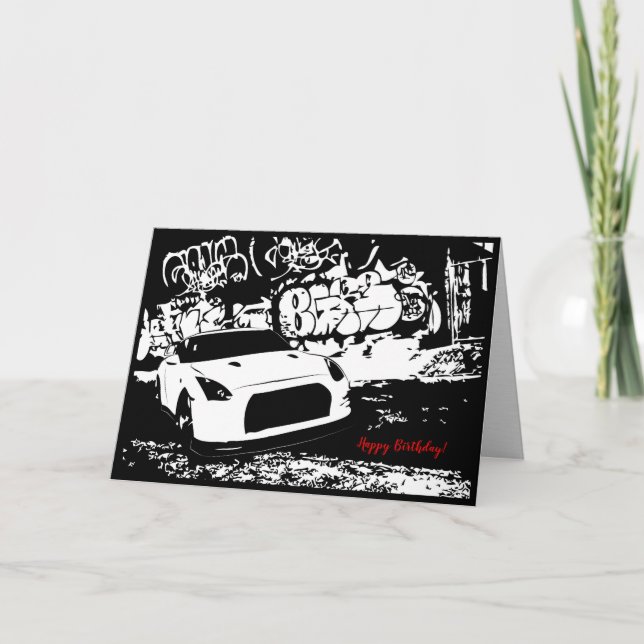Skyline GTR med Graffiti Car Thmet Birthday Card Kort (Framsida)
