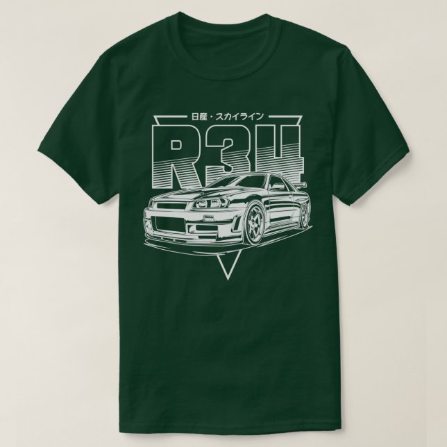 Skyline GTR R34 White Print T Shirt (Design framsida)