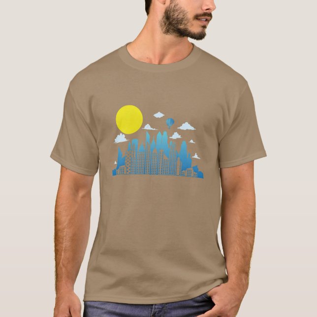 Skyline med Moon Building City Silhouette present T Shirt (Framsida)