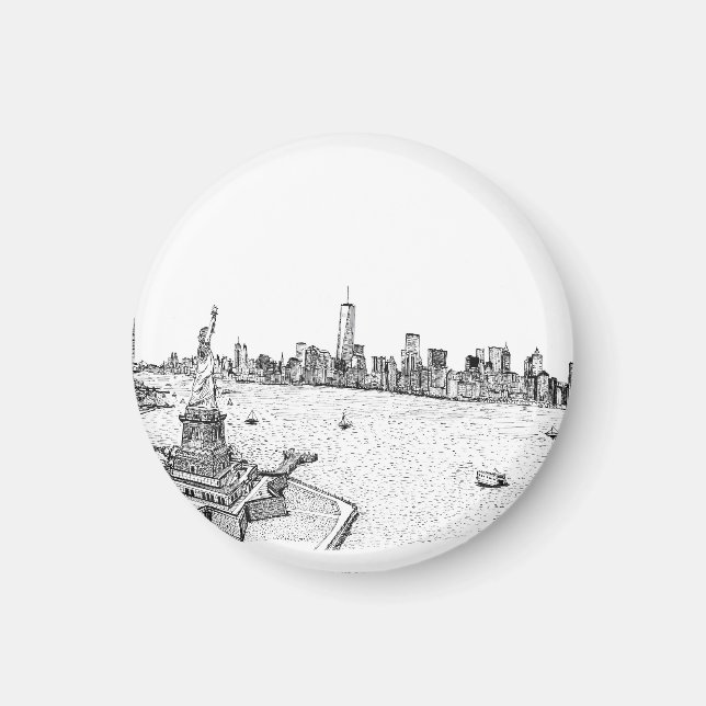 Skyline New York Pen Bläck Illustration Magnet (Framsidan)