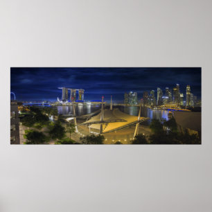 Skyline Night Singapore Central Business District Poster