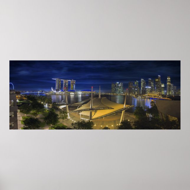 Skyline Night Singapore Central Business District Poster (Framsidan)