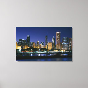 Skyline of Downtown Chicago på natten Canvastryck