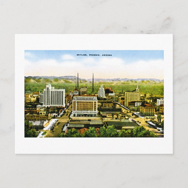 Skyline of Phoenix, Arizona Retro Americana Vykort (Framsida)