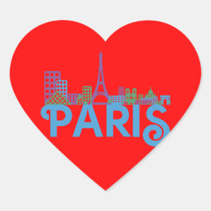 Skyline Paris Hjärtformat Klistermärke