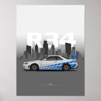 Skyline R34 Japanese Performance Illustration Poster