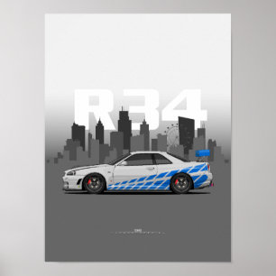 Skyline R34 Japansk Prestandabil Illustration Poster