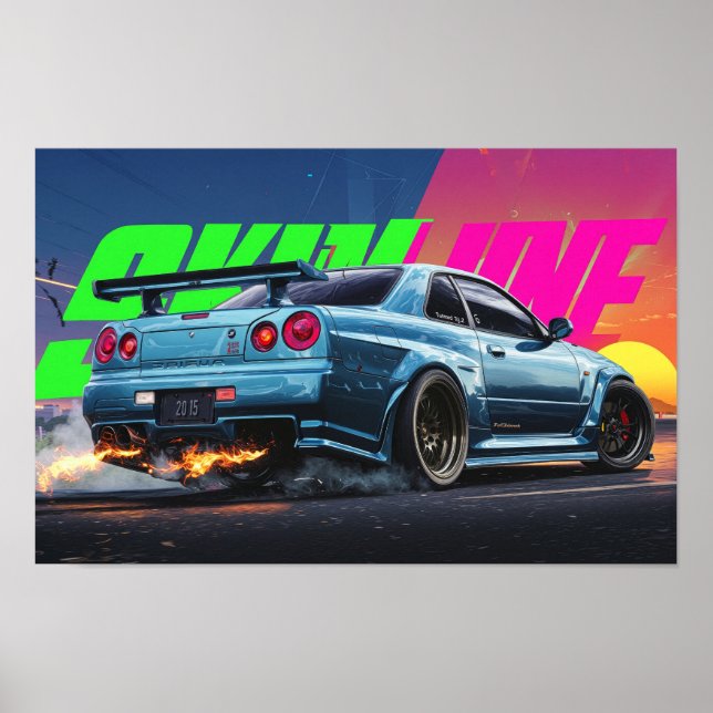 Skyline R34 Neon Drift Poster (Framsidan)