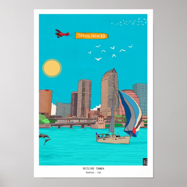 Skyline Tampa Florida Påsklov Illustration Poster (Framsidan)