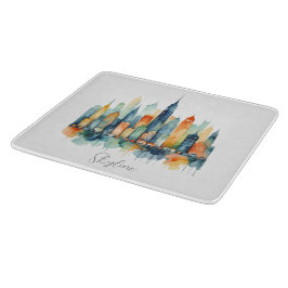 Skyline Urban Stadssilhuett Vattenfärg Stad Kök