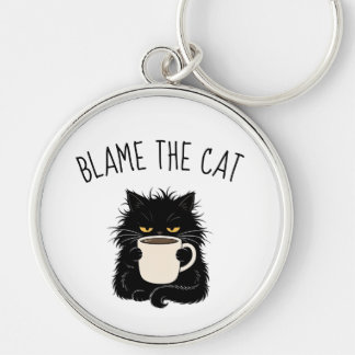 Skyll på katten Roligt grinig Svart katt-älskare Rund Silverfärgad Nyckelring
