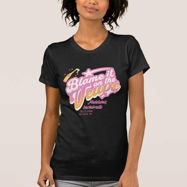Skyll på Veuve Y2K Rosa Orange Bachelorette T Shirt (Framsida)