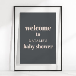 Skylt för baby shower med rosa grå boho typografi