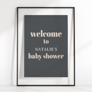 Skylt för baby shower med rosa grå boho typografi