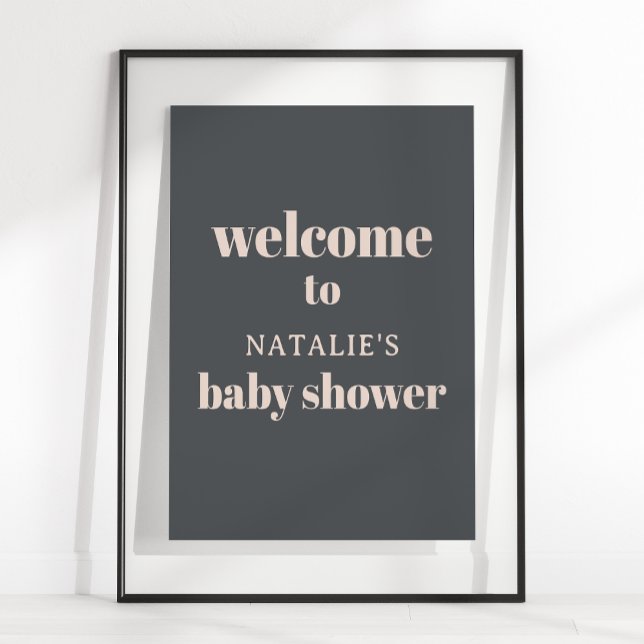 Skylt för baby shower med rosa grå boho typografi (Skapare uppladdad)