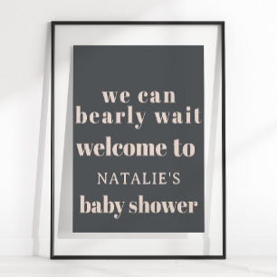 Skylt för baby shower med rosa grå boho typografi