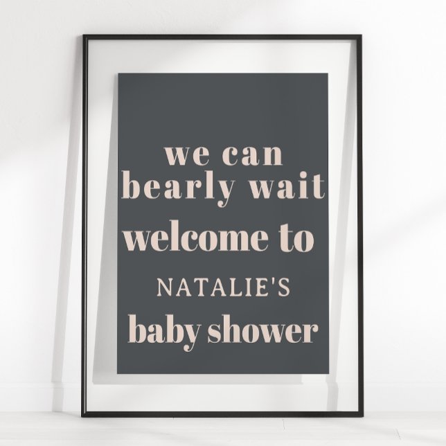 Skylt för baby shower med rosa grå boho typografi (Skapare uppladdad)
