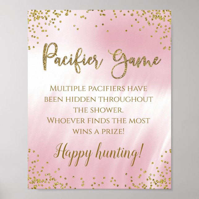 Skylt för baby shower-spel med rosa guld smok (Framsidan)