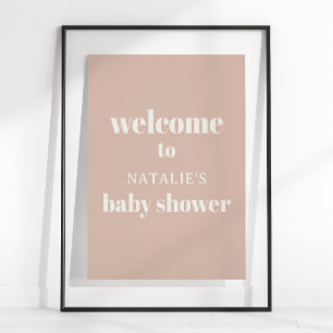 Skylt för babyfirande med rosa sandstens typografi