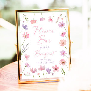Skylt för blommig bar med vilda blommor i rosa och
