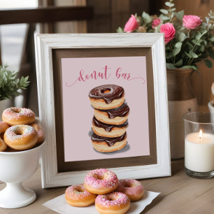 Skylt för bröllopsduschbar med rosa donuts