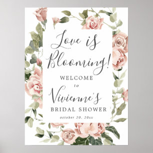 Skylt för bröllopsfest med rosa blommor och tema '
