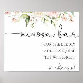 Skylt för drinkar på Mimosa Bar med rosa blomster