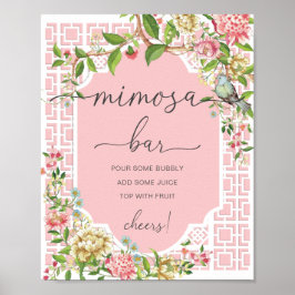 Skylt för Mimosa Bar för babyfest med rosa Chinois