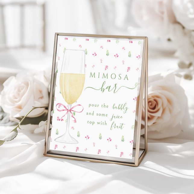 Skylt för Mimosa Bar med Rosa Blommor och Champagn (Skapare uppladdad)
