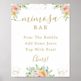 Skylt för Mimosa Bar med rosafärgade blommor