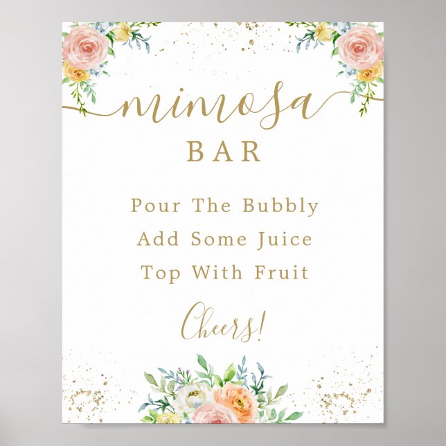 Skylt för Mimosa Bar med rosafärgade blommor (Framsidan)