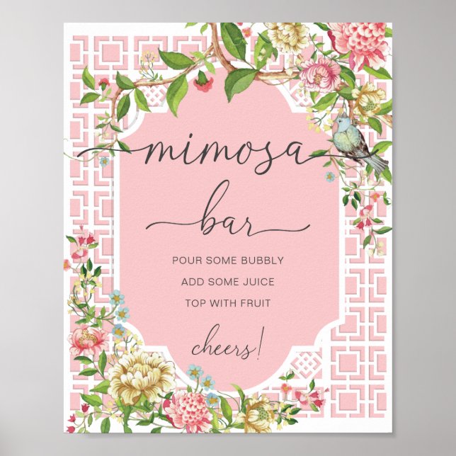 Skylt för Mimosa-bar på baby shower med rosa Chino (Framsidan)