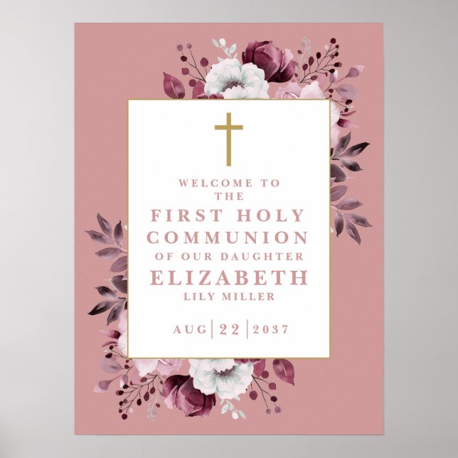 Skylt för pink boho botanisk nattvard välkommen (Framsidan)