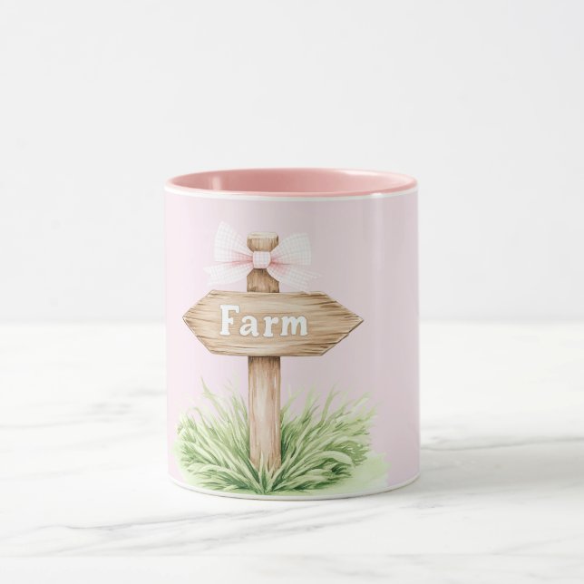 Skylt för Pink Country Bow Wood Farm Mugg (Center)