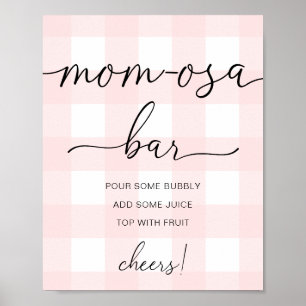 Skylt för rosa gingham-bebisfest Mom-osa Bar