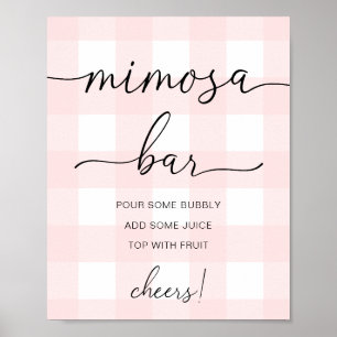 Skylt för rosa Gingham Mimosa Bar