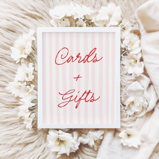 Skylt för Rosa & Röda Randiga Kort och Present (Skapare uppladdad)