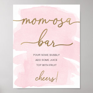 Skylt för rosa vattenfärg guld Mom-osa bar