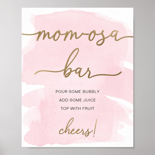 Skylt för rosa vattenfärg guld Mom-osa bar (Framsidan)