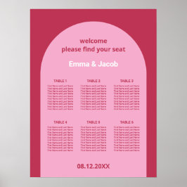 Skylt för sittplatser vid bord 6 med rosa magenta 