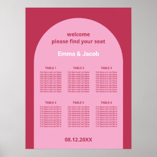 Skylt för sittplatser vid bord 6 med rosa magenta