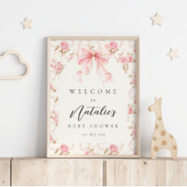 Skylt för välkomst vid baby shower med rosa band o