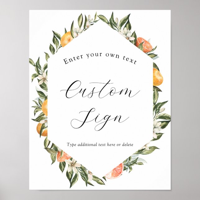 Skylt med klementinorange och grönska med anpassad (Framsidan)