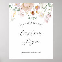 Skylt med rosa blommande blommor och anpassad text