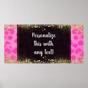 Skylt med rosa leopardgepardtryck och guldglitter
