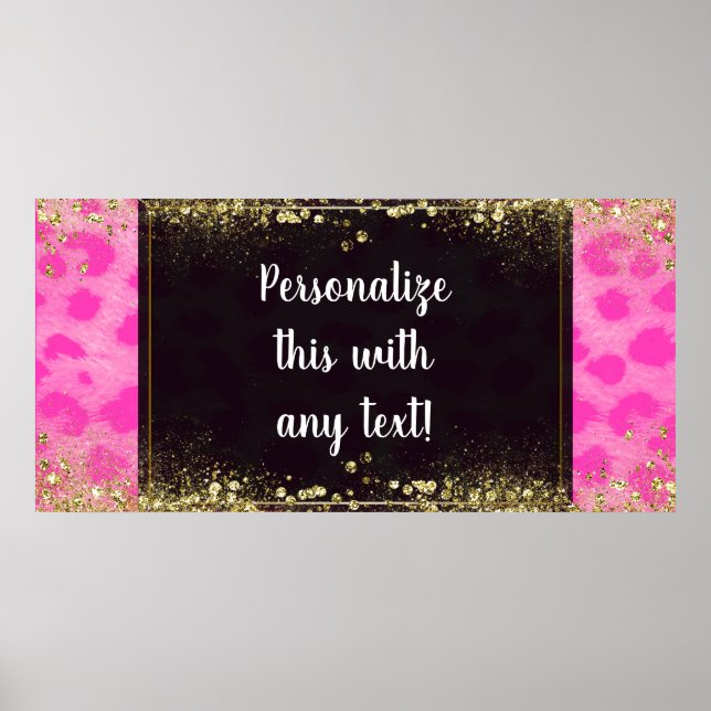 Skylt med rosa leopardgepardtryck och guldglitter (Framsidan)