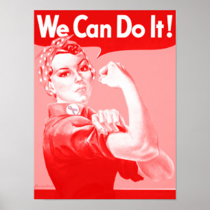 Skylt med Rosa Rosie the Riveter "Vi klarar det!"